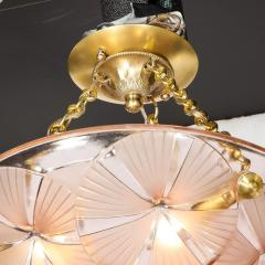 Maison Degu Art Deco Pendant Chandelier in Molded Frosted Rose Glass signed Degue - 3443299