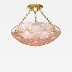 Maison Degu Art Deco Pendant Chandelier in Molded Frosted Rose Glass signed Degue - 3444389