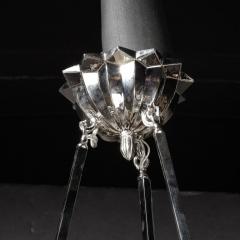 Maison Degu Art Deco Three Arm Skyscraper Frosted Glass Nickel Chandelier signed Degu  - 3197816