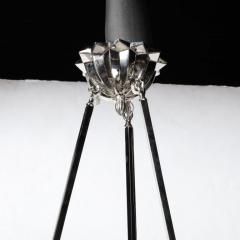 Maison Degu Art Deco Three Arm Skyscraper Frosted Glass Nickel Chandelier signed Degu  - 3197890