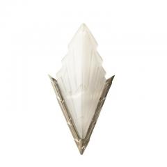 Maison Degu Pair Art Deco Silvered Bronze and Frosted Glass Sconces Signed Degue - 3108544