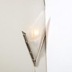 Maison Degu Pair Art Deco Silvered Bronze and Frosted Glass Sconces Signed Degue - 3108551