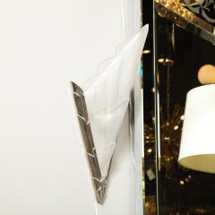 Maison Degu Pair Art Deco Silvered Bronze and Frosted Glass Sconces Signed Degue - 3108602