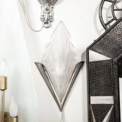 Maison Degu Pair Art Deco Silvered Bronze and Frosted Glass Sconces Signed Degue - 3352137