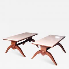 Maison Dominique Maison Dominique attributed pair of nuag lacquered parchment top tables - 1848561