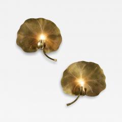 Maison Florart Pair of French 1970 brass lily pad wall lights by Maison Florart - 4361727