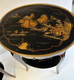 Maison Hirch Pair of bedside tables signed black lacquered with gilt Chinese decoration - 4820833