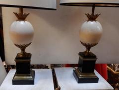 Maison Jansen 1950 1970 Pair of Lamps Black Marble and Ostrich Egg in Maison Jansen Style - 2534206