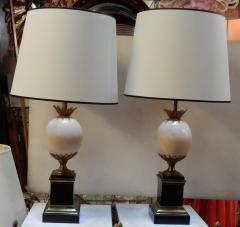 Maison Jansen 1950 1970 Pair of Lamps Black Marble and Ostrich Egg in Maison Jansen Style - 2534209
