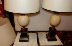 Maison Jansen 1950 1970 Pair of Lamps Black Marble and Ostrich Egg in Maison Jansen Style - 2534217