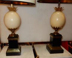 Maison Jansen 1950 1970 Pair of Lamps Black Marble and Ostrich Egg in Maison Jansen Style - 2534221