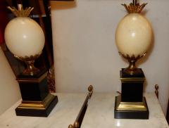 Maison Jansen 1950 1970 Pair of Lamps Black Marble and Ostrich Egg in Maison Jansen Style - 2534223