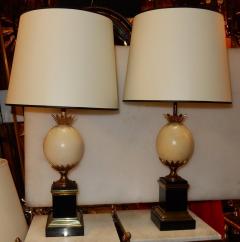 Maison Jansen 1950 1970 Pair of Lamps Black Marble and Ostrich Egg in Maison Jansen Style - 2534224