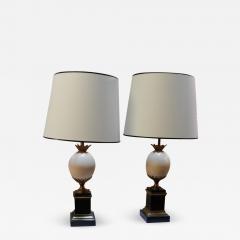 Maison Jansen 1950 1970 Pair of Lamps Black Marble and Ostrich Egg in Maison Jansen Style - 2536968