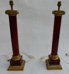 Maison Jansen 1950 1970 Pair of Maison Jansen Lamps Gilt Bronze and Bakelite Amber Color - 2323025