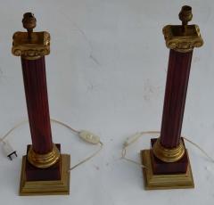 Maison Jansen 1950 1970 Pair of Maison Jansen Lamps Gilt Bronze and Bakelite Amber Color - 2323053