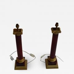 Maison Jansen 1950 1970 Pair of Maison Jansen Lamps Gilt Bronze and Bakelite Amber Color - 2325307