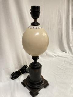 Maison Jansen 1950s table lamp with exotic wood ans ostrich egg attributed to Maison Jansen - 3717572