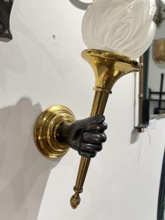 Maison Jansen 1960s Pair of bronze and glass sconces by Jansen - 4503051