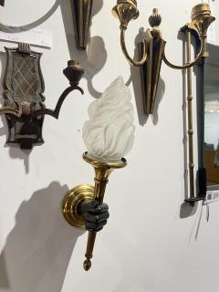 Maison Jansen 1960s Pair of bronze and glass sconces by Jansen - 4503052