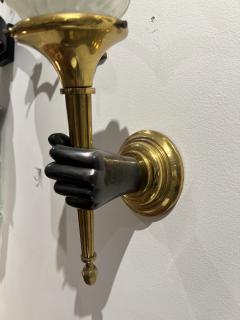 Maison Jansen 1960s Pair of bronze and glass sconces by Jansen - 4503053