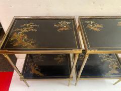 Maison Jansen 1970 Pair of Rectangular Bronze Side Tables Maison Jansen Chinese Lacquer Trays - 4382458