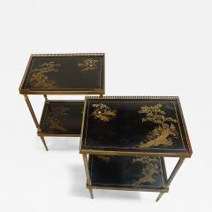 Maison Jansen 1970 Pair of Rectangular Bronze Side Tables Maison Jansen Chinese Lacquer Trays - 4383473