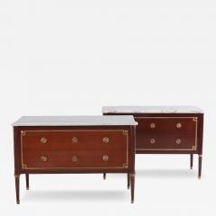 Maison Jansen A Pair of Louis XVI style marble top mahogany commodes signed Jansen C 1940  - 4014618