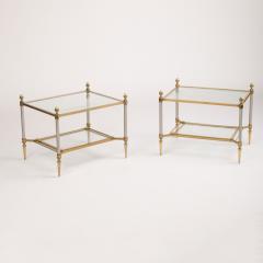 Maison Jansen A pair of French Neoclassical brass and steel side tables with glass tops - 1685390