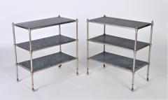 Maison Jansen A rare pair of nickel over bronze French three tier tables with blue grey marble - 2203046