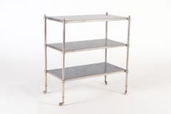 Maison Jansen A rare pair of nickel over bronze French three tier tables with blue grey marble - 2203107