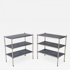 Maison Jansen A rare pair of nickel over bronze French three tier tables with blue grey marble - 2203592