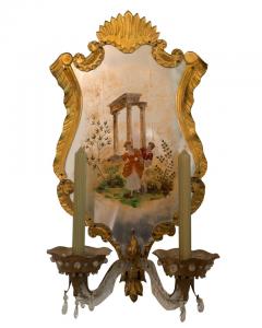 Maison Jansen Antique Maison Jansen Verre Eglomise and Murano Glass Gold Silver Wall Sconces - 2341619