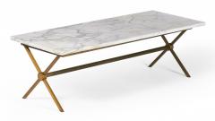 Maison Jansen Brass Frame and Carrara Marble Cocktail Coffee Table manner of Maison Jansen  - 2792863