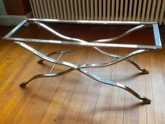 Maison Jansen EXCEPTIONAL NICKEL AND BRASS X BASE COFFEE TABLE BY MAISON JANSEN - 1909850