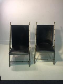 Maison Jansen EXCEPTIONAL PAIR OF MAISON JANSEN BRUSHED STEEL AND BRASS BAMBOO CHAIRS - 677258