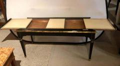 Maison Jansen Ebonized Jansen Style Coffee Table with a Greek Key Design and Leather Top - 1296487