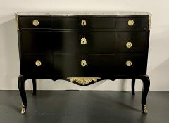 Maison Jansen Ebony Hollywood Regency Bronze Mounted Commode Sideboard Chest Marble Top - 2544243