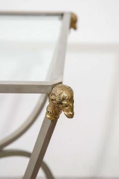 Maison Jansen Fantastic Pair of Maison Jansen Brushed Steel Brass Rams Head Hooves Tables - 464629