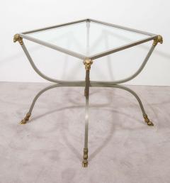 Maison Jansen Fantastic Pair of Maison Jansen Brushed Steel Brass Rams Head Hooves Tables - 464630