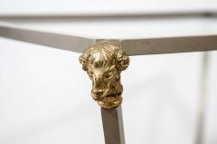 Maison Jansen Fantastic Pair of Maison Jansen Brushed Steel Brass Rams Head Hooves Tables - 464631