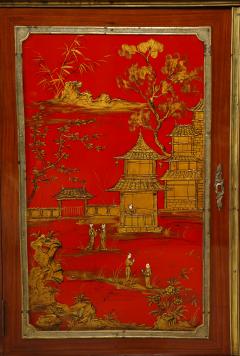 Maison Jansen Fine Pair of French Gilt Bronze Mounted Red Lacquer Chinoiserie Cabinets - 4704967