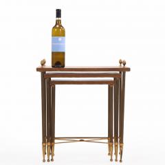 Maison Jansen French Brass Leather Nesting Tables in the Manner of Maison Jansen C 1960 - 4641090