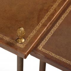 Maison Jansen French Brass Leather Nesting Tables in the Manner of Maison Jansen C 1960 - 4641093