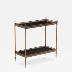 Maison Jansen French Leather and Brass Two Tier Table in the Manner of Maison Jansen C 1950 - 4727976
