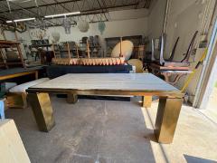 Maison Jansen French Modern Brass And Travertine Dining Table - 4618187