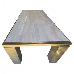 Maison Jansen French Modern Brass And Travertine Dining Table - 4618207