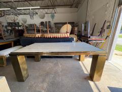 Maison Jansen French Modern Brass And Travertine Dining Table - 4618237