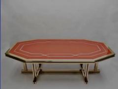 Maison Jansen French Modern Neoclassical Brass Red Lacquer Dining Table Maison Jansen 1970 - 3256245