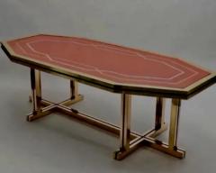 Maison Jansen French Modern Neoclassical Brass Red Lacquer Dining Table Maison Jansen 1970 - 3256247